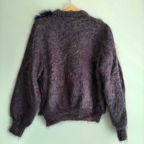 VINTAGE Purple Mohair Wool Suede & Fox Fur Sweater Sz M - Picture 11 of 12